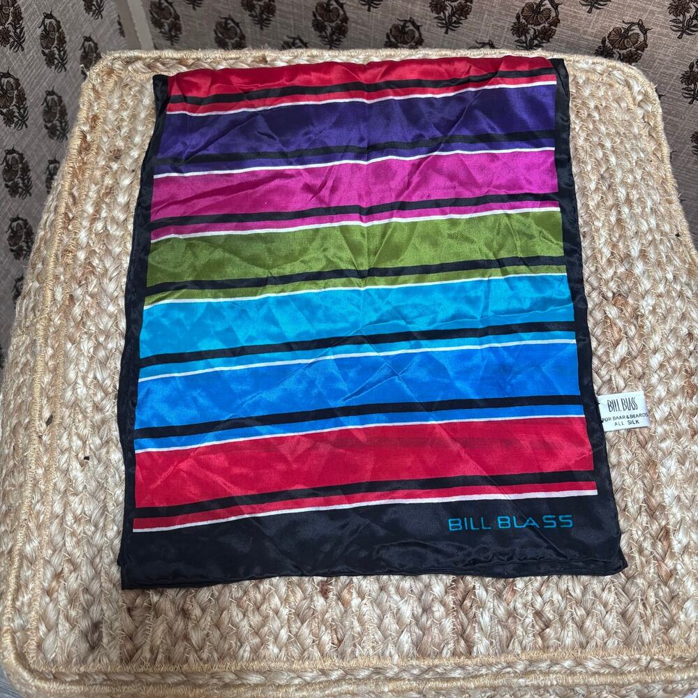 Vintage 80’s Bill Blass 100% Silk Scarf Jeweltone Colorblocking Quiet Luxury